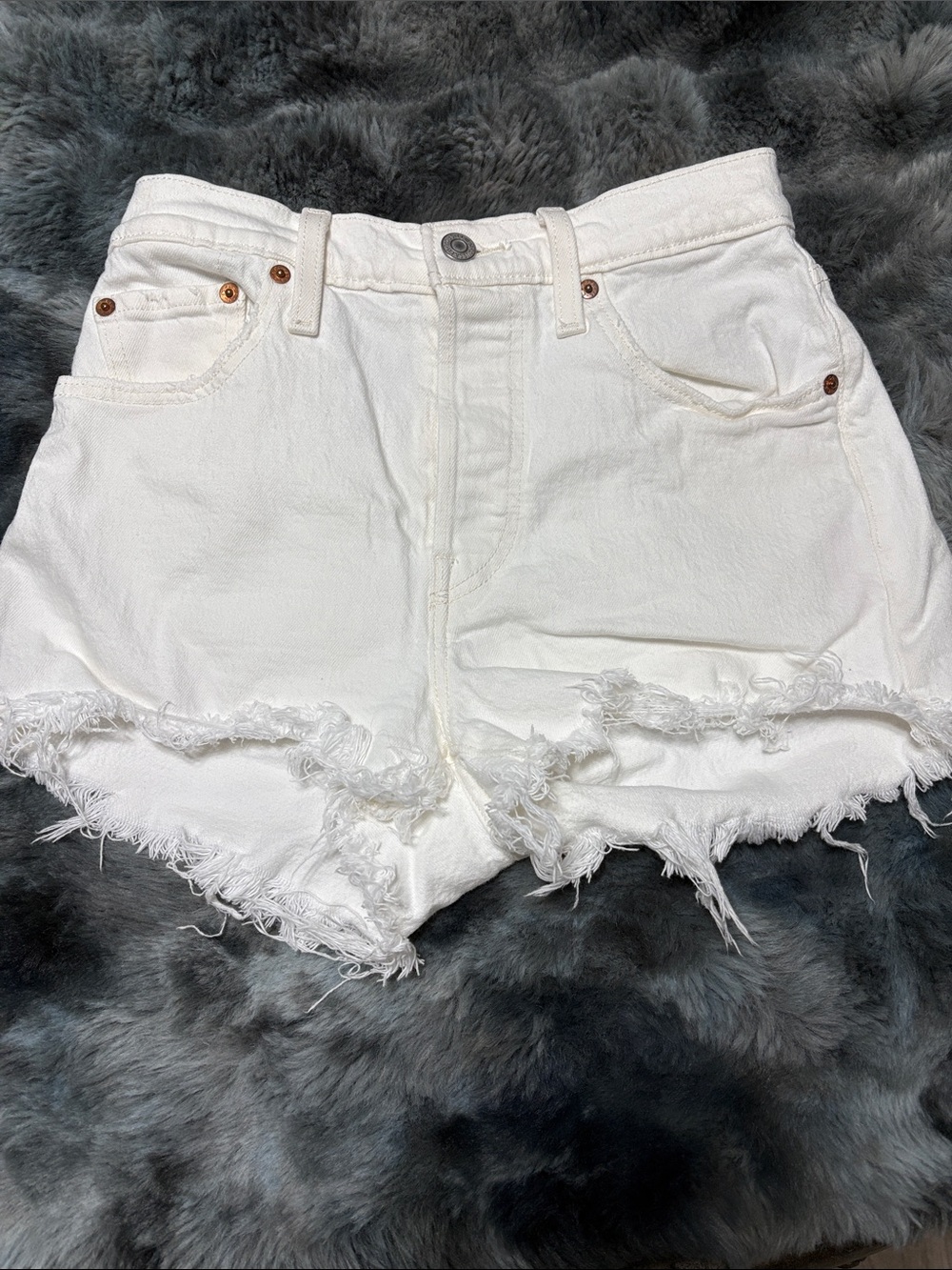 Levi's White Frayed High-Rise Denim Shorts